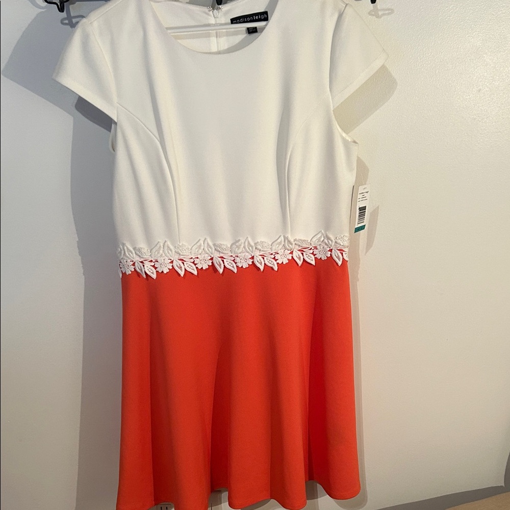 Madison Leigh White and Orange Midi Dress